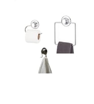 Hem Vantuzlu-Vidalı Banyo Aksesuarı 3 lü Set Kare Havluluk + Tuvalet Kağıtlığı + 2 Kancalı Havlu Ask (Gümüş)