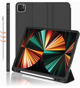 Apple iPad Pro 12.9 3. 4. 5. 6. Nesil Kılıf Kalem Bölmeli Smart Case (Siyah)