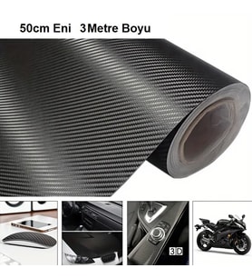 Karbon Fiber Folyo Hava Kanallı Araç Döşeme Direksiyon Telefon Kaplama Folyosu Siyah 50 Cm X 3 Metre