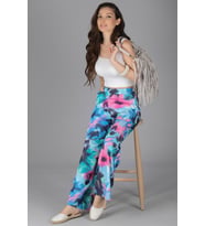 SWEETNESS Kadın Batik Desenli Bol Paça Beli Lastikli Pantolon (Mavi)