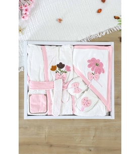 Kız Bebek Lüks Bornoz Takımı  Havlu Seti % 100 Pamuk Kumaş 0- 2 Yaş STL7004 (Pembe)