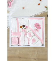 Kız Bebek Lüks Bornoz Takımı  Havlu Seti % 100 Pamuk Kumaş 0- 2 Yaş STL7004 (Pembe)