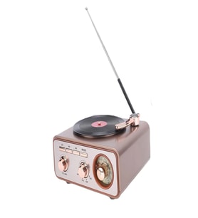 Hoparlör Radyo Plak Çalar Görünümlü MD-1217BT Bluetooth Nostaljik Tasarım USB, TF, AUX, FM/AM/SW (Kahverengi)