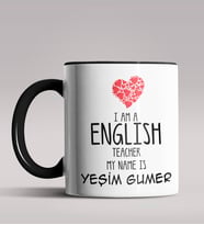 Kişiye Özel İngilizce Öğretmeni Tema Siyah Renk Kupa Bardak  (Siyah)