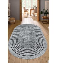 Dijital Baskılı Kaymaz Taban Yıkanabilir Oval Salon Halısı Mutfak Halısı Yolluk NDO-SD-1132 (Gri)