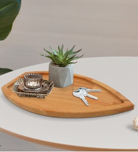BK Gift Kayık Tasarımlı Doğal Masif Ahşap Masaüstü Organizer