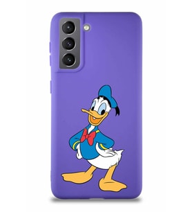 Samsung Galaxy S21 Soft Premier Kapak Donald Duck-C Tasarımlı Silikon Kılıf - Mor (Şeffaf)