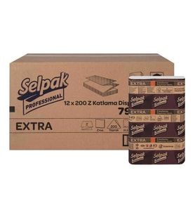 Selpak Extra Dispenser Kağıt Havlu - Z Katlama Havlu - 2 Kat - 200 Adetlik 12 Paket / Koli