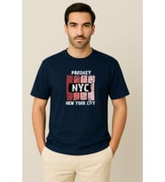 Erkek - Kadın %100 Pamuk New York City Parshey Baskılı Yarım Kollu Bisiklet Yaka T-Shirt (Lacivert)