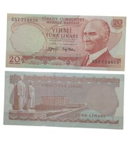 6. Emisyon 20 Türk Lirası . Cumhuriyet Dönemi Koleksiyon Kağıt Para.