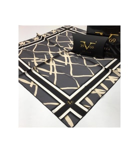 Geometrik Desen Black Seri Twill Eşarp Eşarp Askısı ile Birlikte 90x90 cm Siyah 