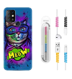 INFINIX Hot 8 9 10 11S Hot 10 Play 10T Kılıf Kablo Koruma Spiral Silikon Super Meow 1715
