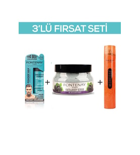 Fontenay Pudra Toz Wax Mavi 20gr + Face And Body Scrub Böğürtlen 350ml +Saç Spreyi 400ml 3'Lü Set
