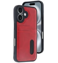 iPhone 16 Kılıf Sara Kartvizitli Deri Kılıf - Kırmızı