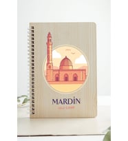Mardin Ulu Camii Şehir Tasarım Ahşap Kapaklı Defter Kraft Kağıt Özel Tasarım (Akçaağaç Rengi )