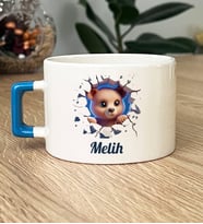 Kişiye Özel 3D Efektli Tatlı Ayıcık Hediye Lüks Fincan İsimli İsim Yazılı (Mavi)