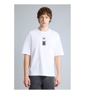 Defacto %100 Pamuk Boxy Fıt Baskılı Beyaz Erkek T-Shirt H2425AX/WT34