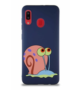 Samsung Galaxy A20 Soft Premier Kapak Salyangoz Gary Tasarımlı Silikon Kılıf - Lacivert (Şeffaf)