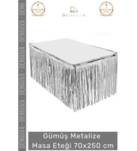 #MasaEteği Doğum Günü Parti Dekorasyonu Parlak Püsküllü Kalite 70x250 Metalize Masa Eteği Gümüş