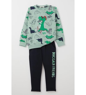 Breeze Erkek Bebek Eşofman Takımı Dinozor Baskılı 9 Ay-3 Yaş, Su Yeşili