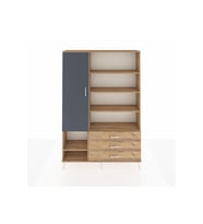 Arges Dolap 9 Raflı 3 Çekmeceli Tek Kapaklı  132x30x195 Çam-Antrasit/Çam