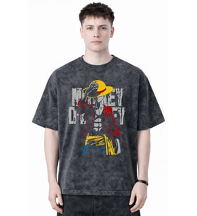 Tasarım Monkey D. Luffy One Piece Anime Baskılı Unisex Oversize Eskitme Yıkamalı Tişört