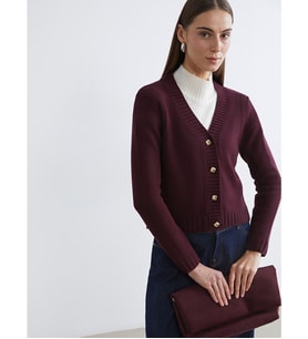 LCW Comfort Bordo V Yaka Kendinden Desenli Kadın Triko Hırka