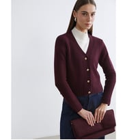 LCW Comfort Bordo V Yaka Kendinden Desenli Kadın Triko Hırka