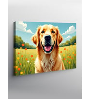 Kanvas Tablo Çayırda Mutlu Golden Köpek