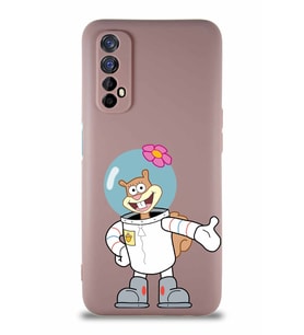 Realme 7 Soft Premier Kapak Sandy Tasarımlı Silikon Kılıf - Pudra (Şeffaf)
