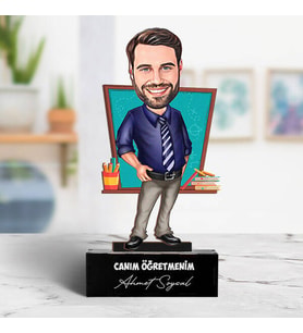 Kişiye Özel Kravatlı Erkek Öğretmen Karikatürlü Biblo