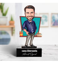 Kişiye Özel Kravatlı Erkek Öğretmen Karikatürlü Biblo