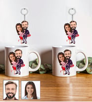 Kişiye Özel Sevgili Tasarımlı Karikatür 2 Adet Kupa Ve Anahtarlık Hediye Seti 1
