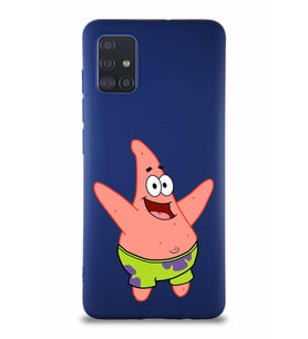 Samsung Galaxy A51 Soft Premier Kapak Patrick Yıldız Tasarımlı Silikon Kılıf - Lacivert (Şeffaf)