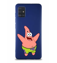 Samsung Galaxy A51 Soft Premier Kapak Patrick Yıldız Tasarımlı Silikon Kılıf - Lacivert (Şeffaf)