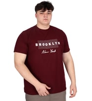 Mode XL Büyük Beden Erkek Tişört Baskılı BROOKLYN WAFFLE U25002 Mürdüm