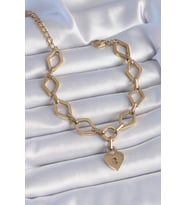 316L Çelik Gold Renk Zincir Model Kilit Kalp Figür Kadın Bileklik TJ-BB6434