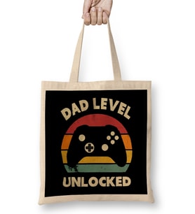 Dad Level Unlocked Gaming New Dad Baby Announcement Fathers Day Daddy To Be Video Game First Bez Çanta Uzun Saplı