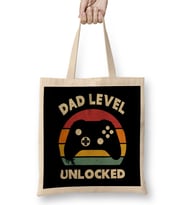 Dad Level Unlocked Gaming New Dad Baby Announcement Fathers Day Daddy To Be Video Game First Bez Çanta Uzun Saplı