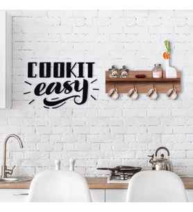 BK Home Doğal Ahşap Raflı Dekoratif Fincan Askılığı ve Mutfak Duvar Süsü-4 (Siyah)