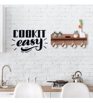 BK Home Doğal Ahşap Raflı Dekoratif Fincan Askılığı ve Mutfak Duvar Süsü-4 (Siyah)