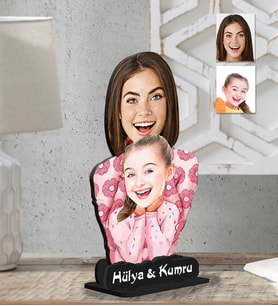 Kişiye Özel 2 Boyutlu Anne Kız Ahşap Biblo-1