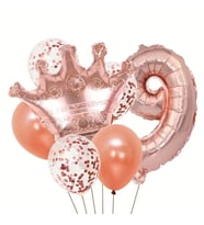 Rose Gold Taçlı 9 Rakam Balon Set