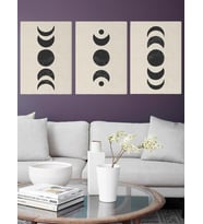 Minimalist Ay Aşamaları Kanvas Duvar Tablosu 3'lü Tablo Seti 40x55cm Boho Güneş Ay Canvas (Karışık)