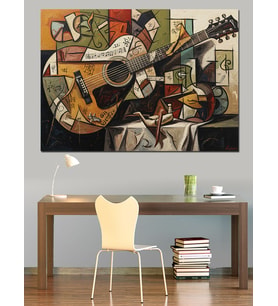 Masada Gitar Çalan Sanatçı Portresi Dekoratif Kanvas - Mdf Ahşap Tablo