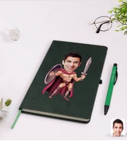 BK Gift Kişiye Özel Spartalı Karikatürlü Yeşil Termo Deri Defter Kalem Seti Model 1