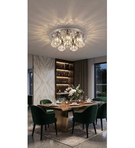 Modern Kristal Şık Salon Avizesi 50 cm Krom Kaplama Metal Gövde E27 Duy Uzun Kristal Taşlı Lüks Tavan Avizesi Oturma Odası Yemek Odası Koridor Antre Aydınlatma Avize