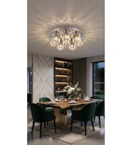 Modern Kristal Şık Salon Avizesi 50 cm Krom Kaplama Metal Gövde E27 Duy Uzun Kristal Taşlı Lüks Tavan Avizesi Oturma Odası Yemek Odası Koridor Antre Aydınlatma Avize