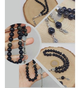 Golden & Siyah Obsidyen Taşı 33lük Tesbih 8mm (1250)