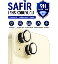 iPhone 15 / 15 Plus Sarı Metal Kamera Lens Koruyucu Safir Cam Ultra Net HD